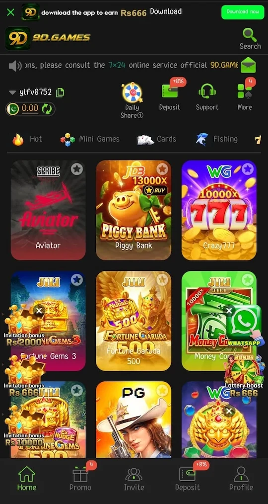 99D Game mobile gaming interface
